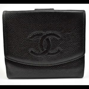 CHANEL: Black, Caviar Leather & "CC" Logo Wallet